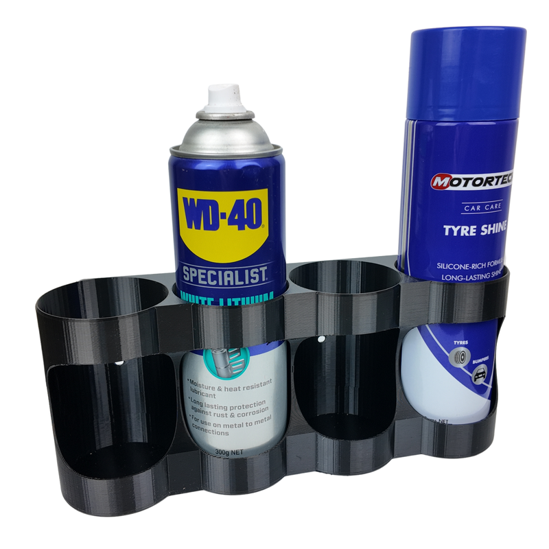 Spray can wall mount holder in the 6-slot configuration, Australian made