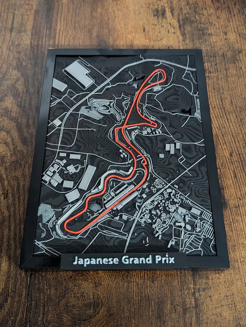 Suzuka Circuit 3D printed miniature track art, motorsport gift