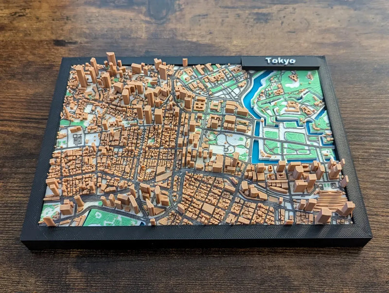 Tokyo Japan 3D printed miniature city map, multi-coloured art gift
