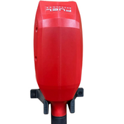 Wall mount for a Milwaukee M18 whipper snipper power head, black bracket holding a red power head, front view.