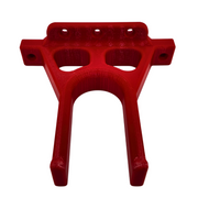 Wall mount for a Milwaukee M18 whipper snipper power head, red bracket viewed from above.